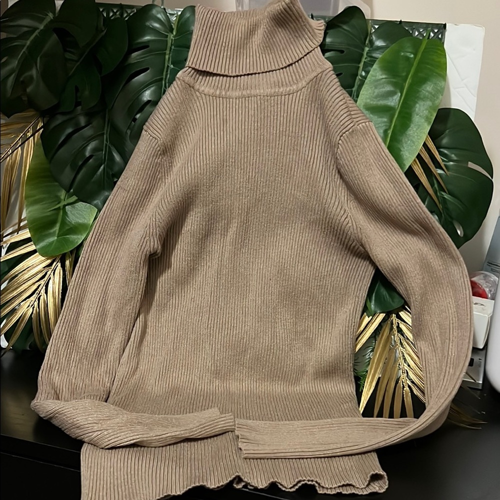 Women's Tan Turtleneck Sweater